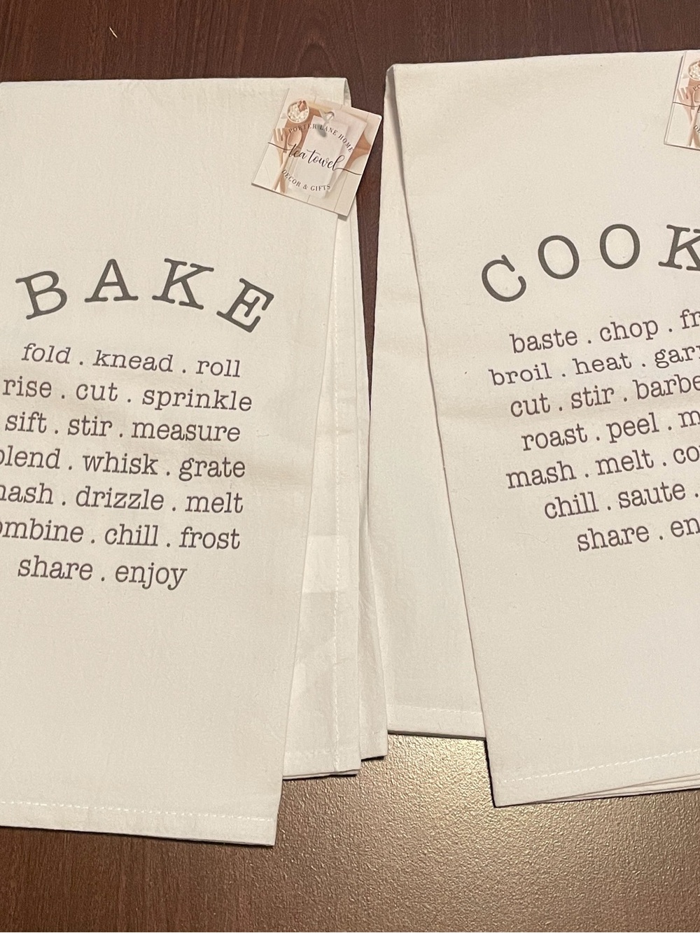 PORTER LANE HOME Tea Towel Set 27”x27” White Black Lettering